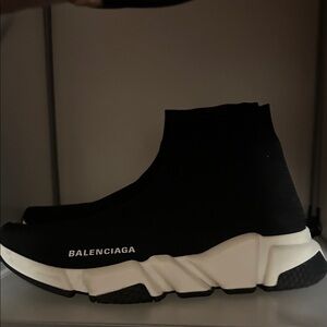 Balenciaga Black and White Sock Runner Sneakers